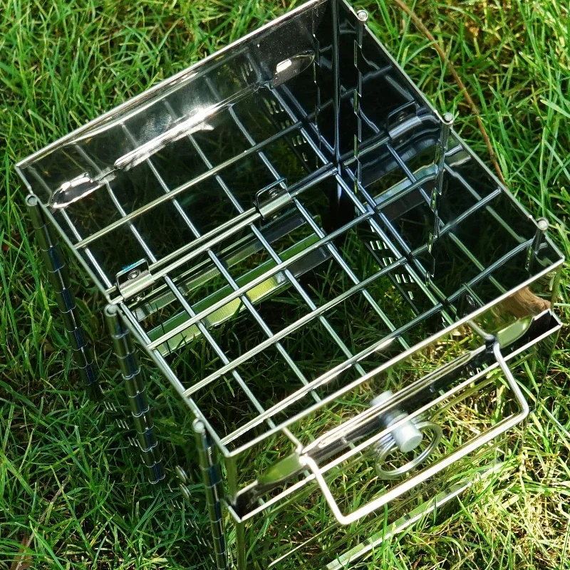 موقد حطب قابل للطي في الهواء الطلق، فرن من الفولاذ المقاوم للصدأ، موقد تسخين نزهة محمول قابل للطي، موقد شواء للتخييم، موقد فحمي #4