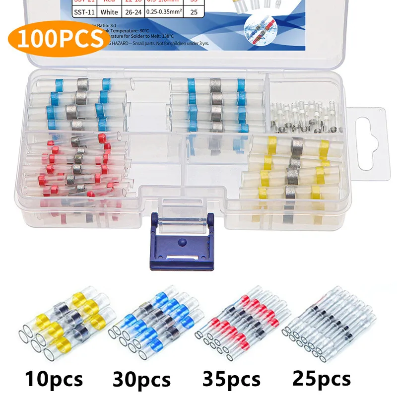 50-1000 stücke Schrumpf Solder Dichtung Draht Anschlüsse Kit Wasserdichte Butt Elektrische Terminals Isolierte Splice Marine Automotive
