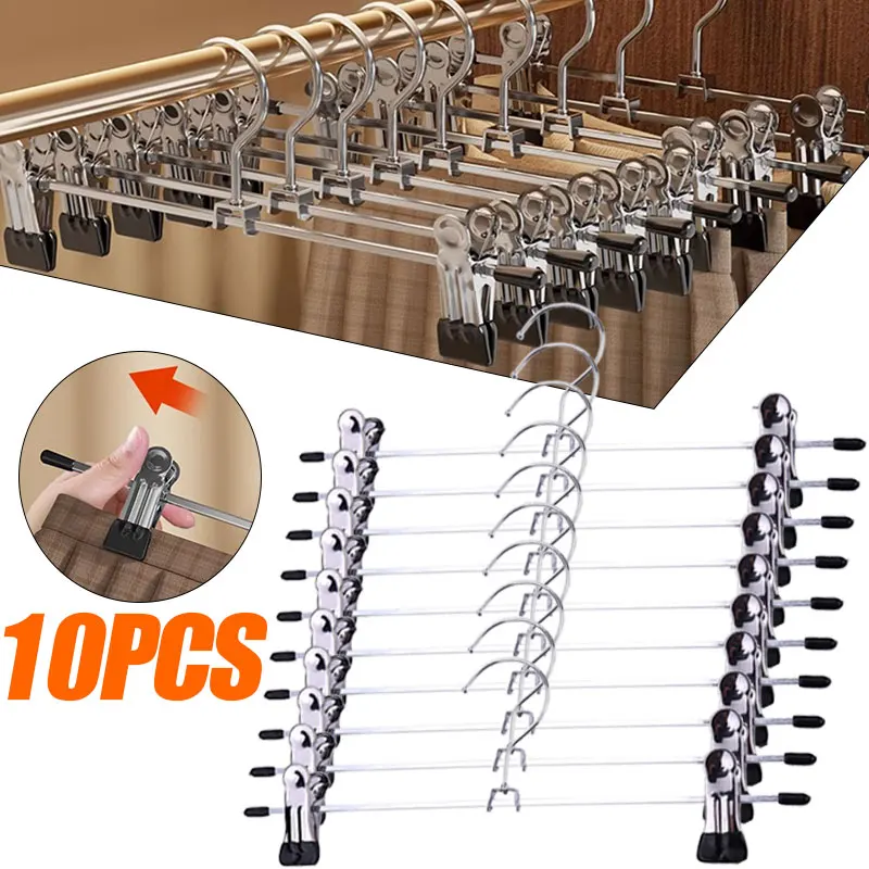 

10Pcs/Lot Hangers For Clothes Stainless Steel Clip Stand Hanger Pants Skirt Kid Clothes Adjustable Pinch Grip Traceless Hanger