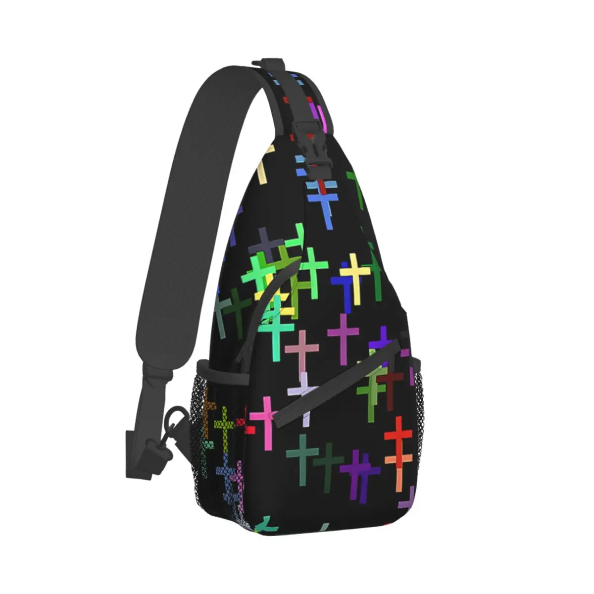 

Colorful Christian Cross Pattern Crossbody Chest Bags Cross Crucifixion Pockets Travel Pack Messenger Sports Teens Shoulder Bag