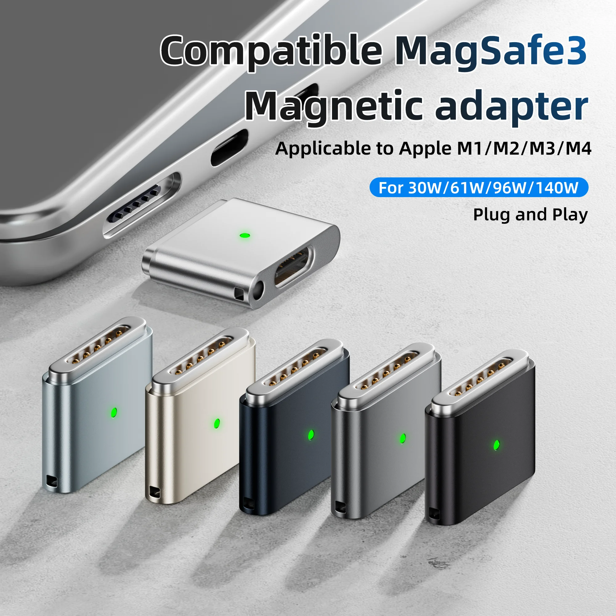 Compatible with MagSafe3 Magnetic Fast Charging Adapter PD 100W Type-C to MagSafe3 Adapter for Macbook Air/Pro M1/M2/M3/M4