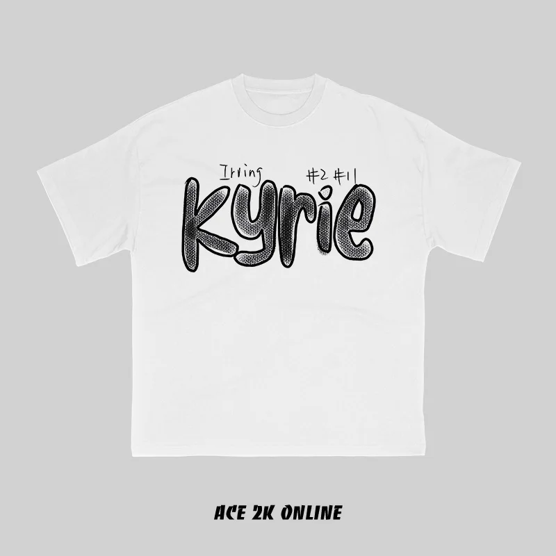 

HKGN Star Owen Hand-painted English Print Trend Small Neckline Short Sleeve T-shirt American Casual Breathable Half Sleeve