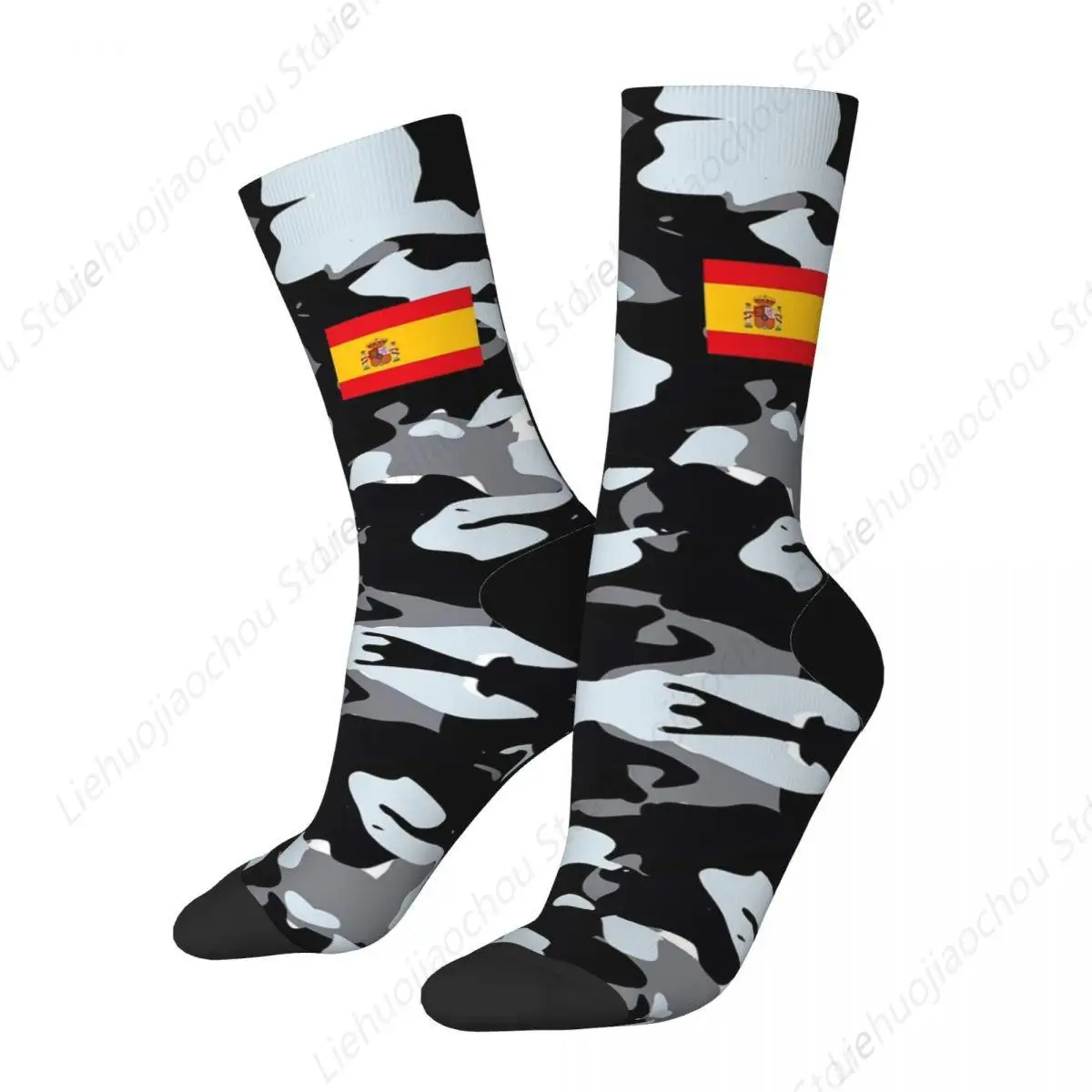 Autumn Winter Colorful Men's Women's Urban Camouflage Military Style Socks Spanish Spain Flag Breathable Football Socks