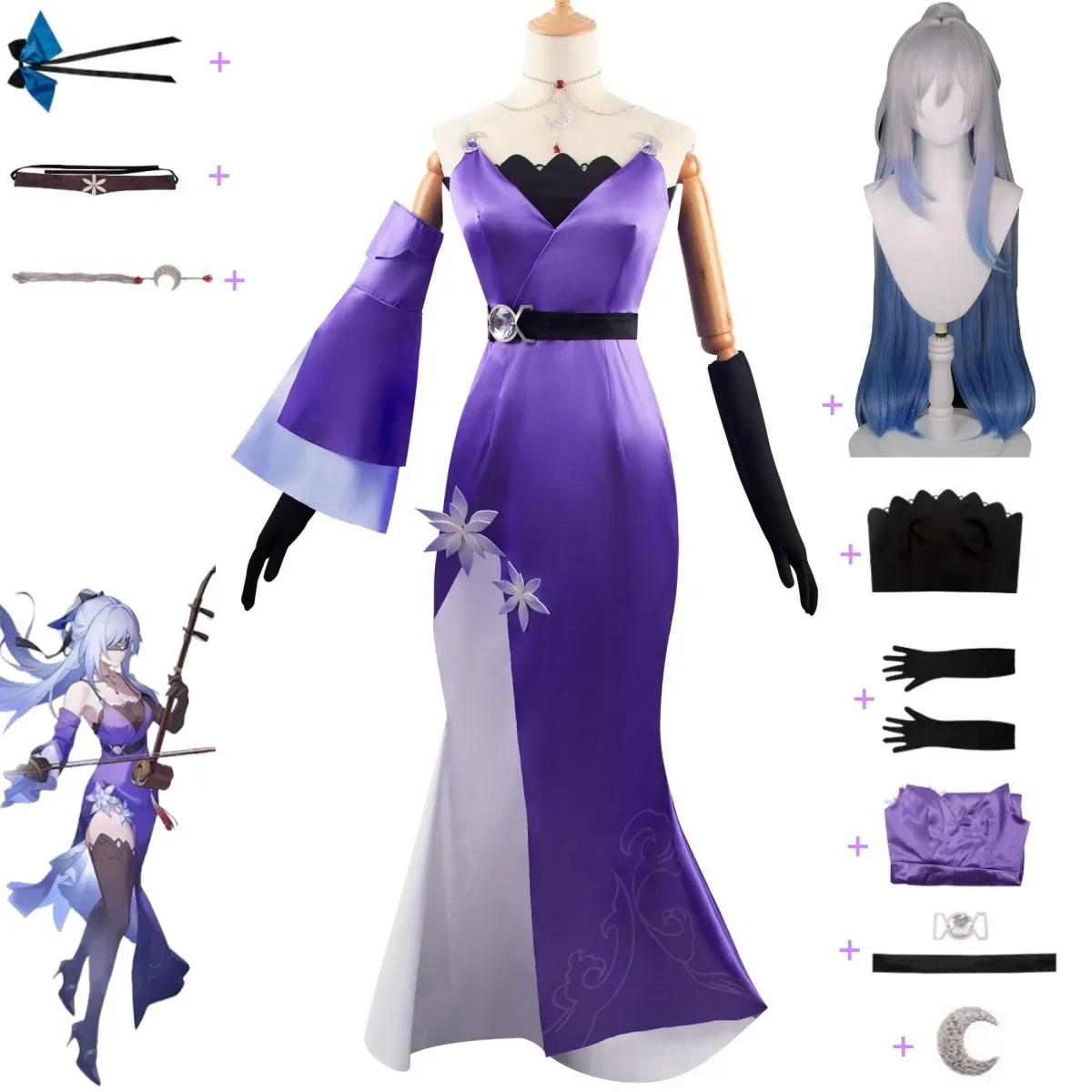 Jogo Anime Honkai Star Rail Jingliu Cosplay Traje, o Xianzhou Luofu Ball Vestido de noite Sexy Carnival Party Suit para mulheres