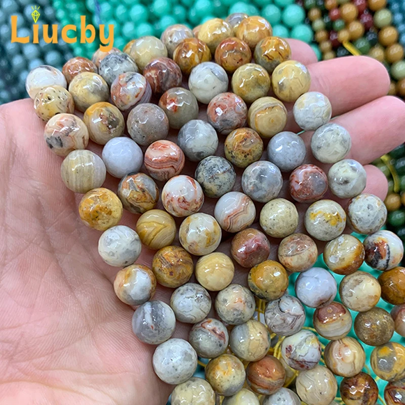 

Faceted Natural Stone Yellow Crazy Lace Agates Handmade spacer Beads For Jewelry Making DIY Accessories 15" Strand 4/6/8/10/12mm