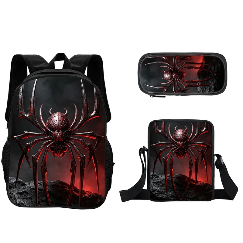 3Pcs Set Backpack Spider for Kids Boys Girls Students School Bag Withshoulder Bag Pencil Case Lightweight Large Capacity