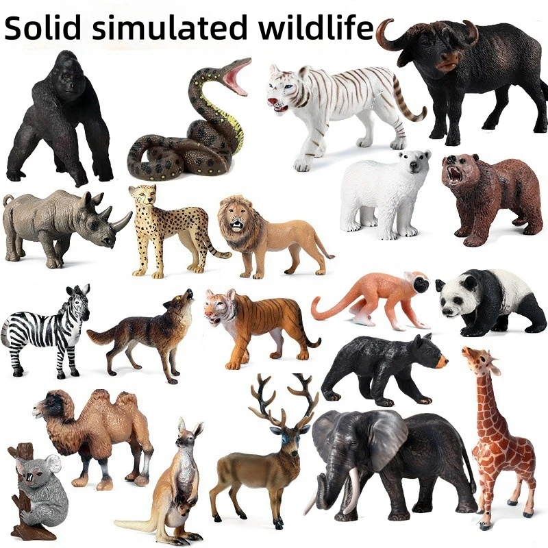 Figuras de PVC sólidas de la serie Wildlife, gorila, tigre, león, panda, elefante, hipopótamo, oso marrón, rinoceronte, jirafa, cebra, camello, búfalo, hogar