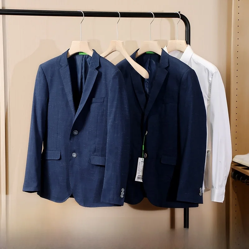 

Color Woven Linen Processed Men's Suit Jacket Spring Summer Two Button Business Casual Style Long Sleeve Standard Fit Coat