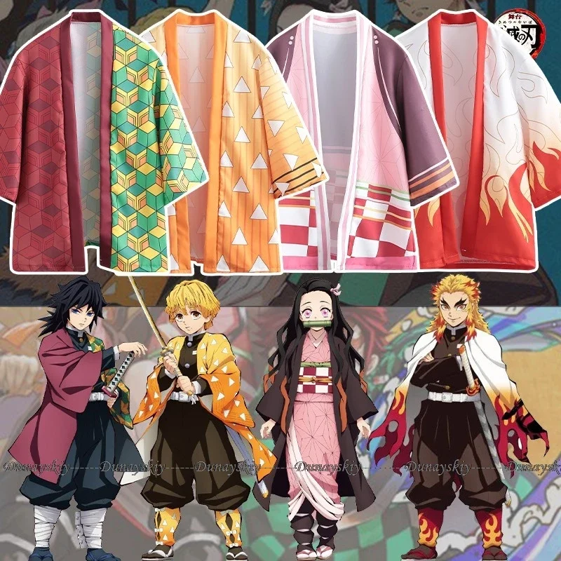 Anime Cosplay Costume Demon Slayer Cloak Kimetsu No Yaiba Haori Kimono Agatsuma Zenitsu Kochou Shinobu Summer Coat Shirt Trench