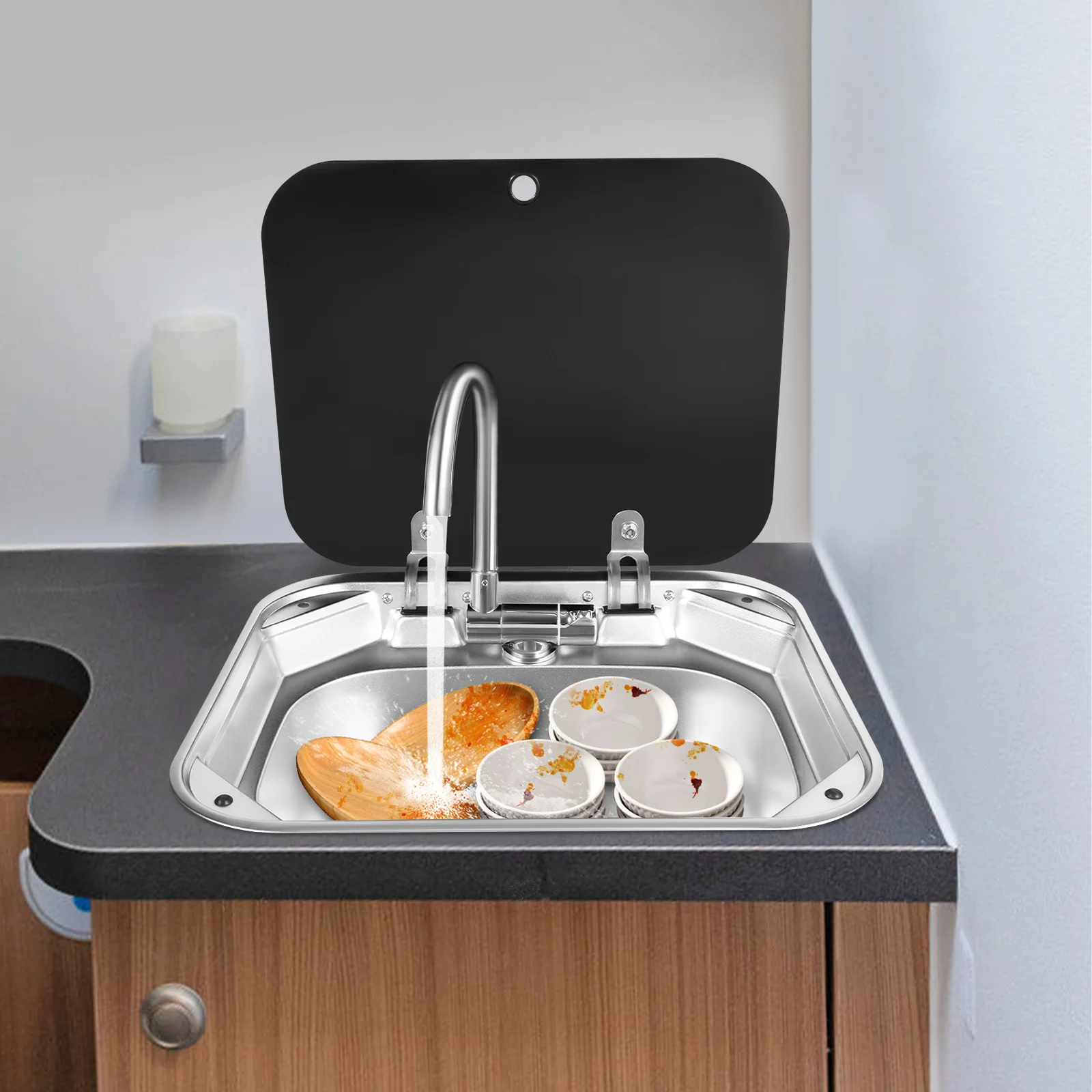 

Stainless Steel RV Sink with Faucet Set Compact Kitchen Sink Basin for Camper Van Trailer Motorhome Bathroom Sink Installation
