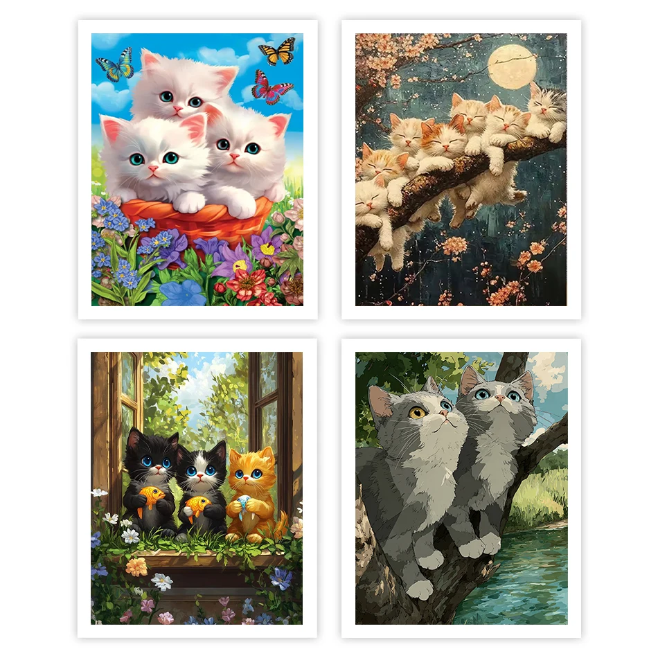 

GATYZTORY Painting By Number Adults Watercolor cat family Animals On Canvas Decorative Paint Kit Drawing Picture Frame Acrylic