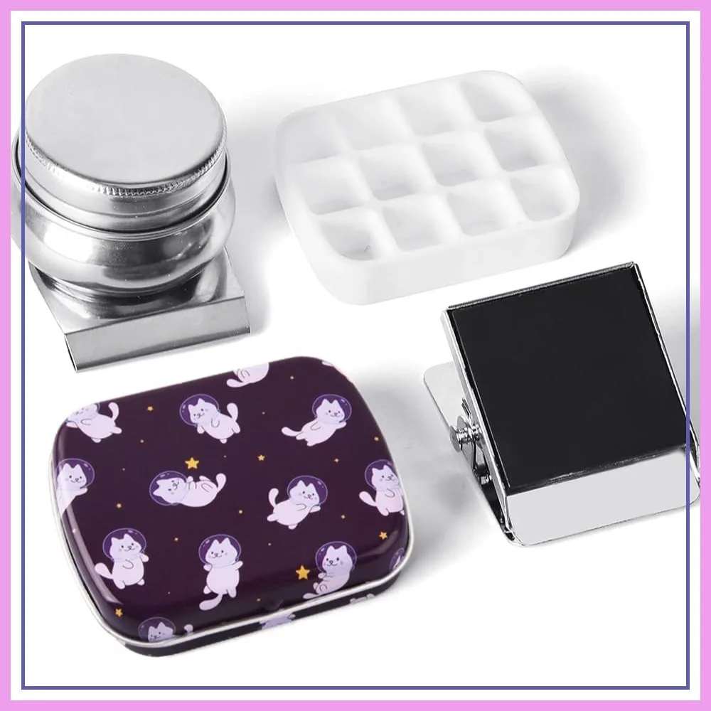 

Portable Mini Tin Box 12-Well Empty Watercolor Palette with Magnetic Clip and Oil Pot for Outdoor Sketching DIY Painting