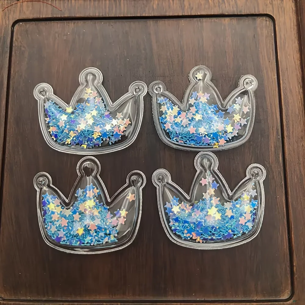 Set of 10 Mixed-Color Quicksand Crown Hair Accessories (PVC & Sequins) – Suitable for DIY Jewelry and Crafts