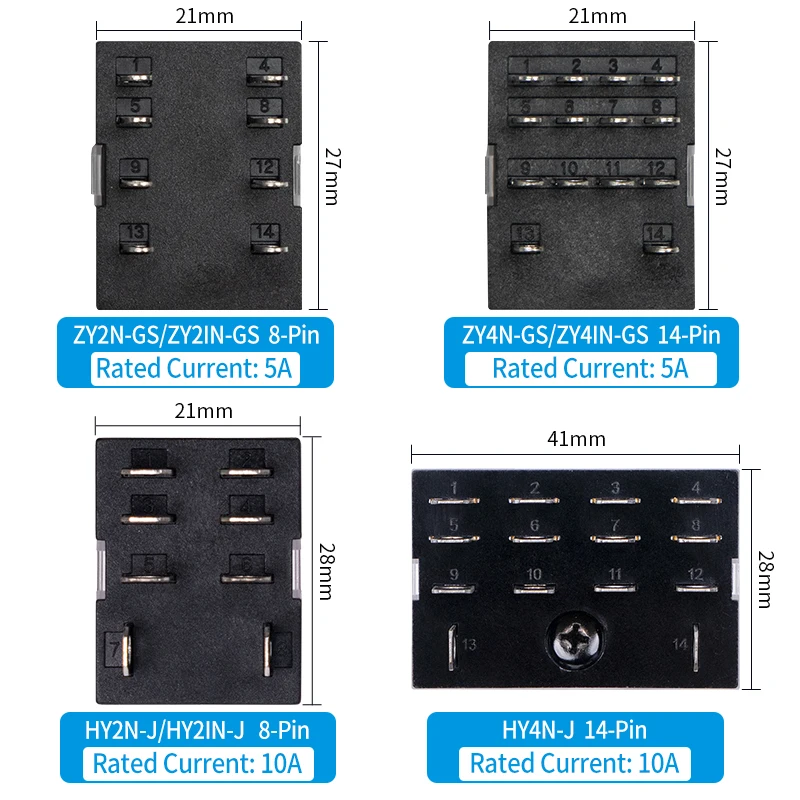 ZHICAN High Power Intermediate Relay Small DC24V/12V AC220-110V with 8/14 Foot Base for Electronic Equipment