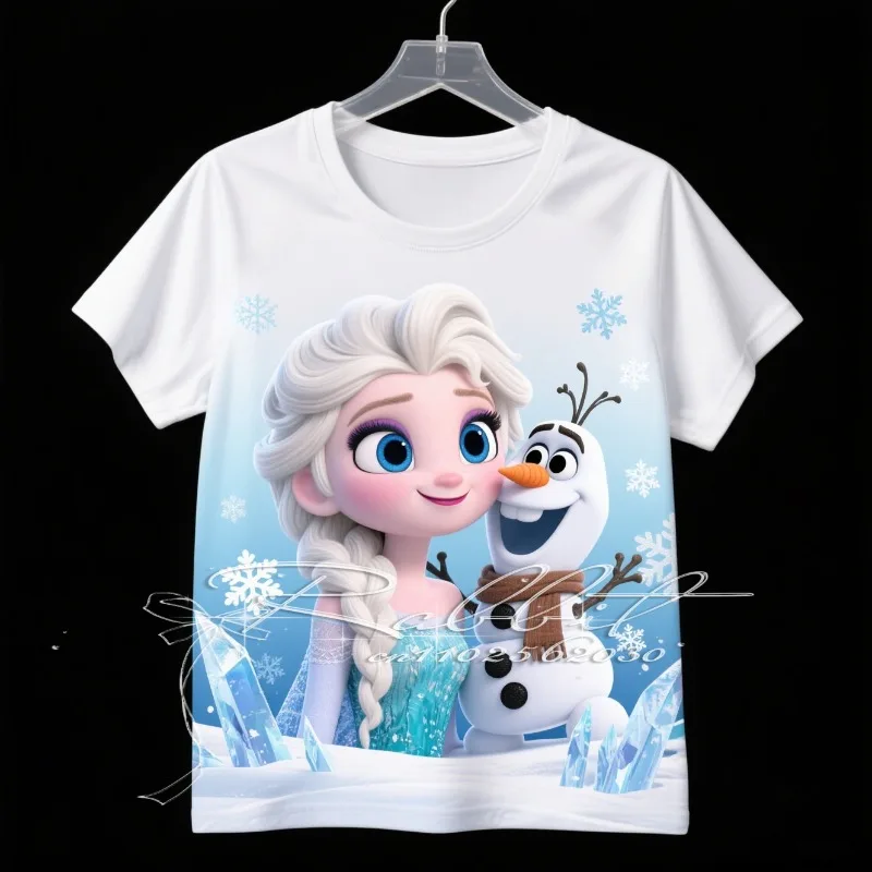 

2025 New Classic Disney Animation Princess Elsa Snow Treasure Fashionable and Elegant 3D Printed T-shirt for Adults and Children