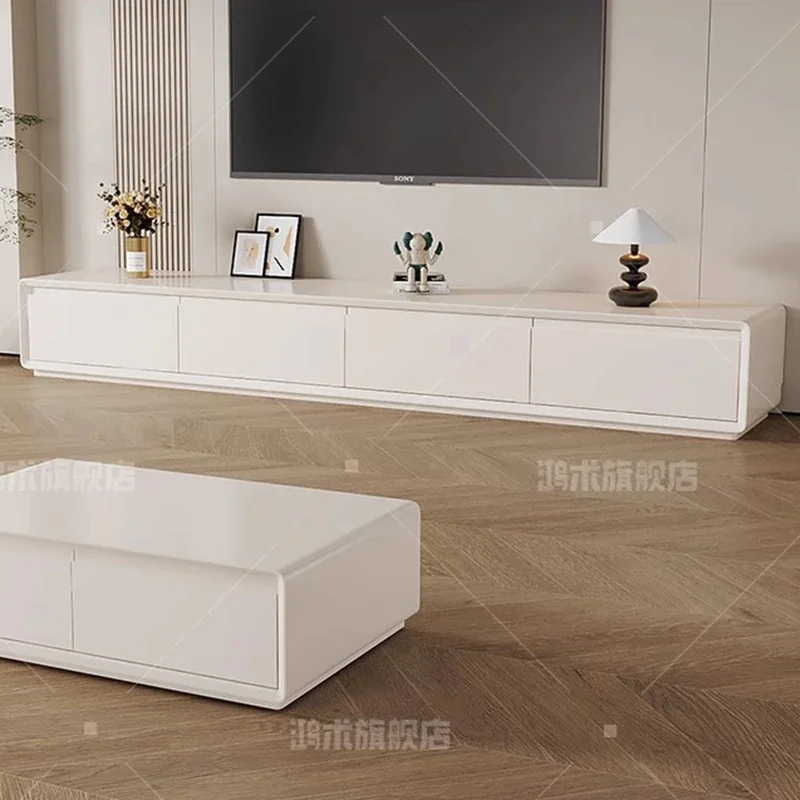 طاولة تلفزيون بيضاء كلاود كريمية مصممة حديثة ديكور فاخر كبير الحجم حامل تلفزيون خشبي أرشيفادوريس أثاث عصري #3