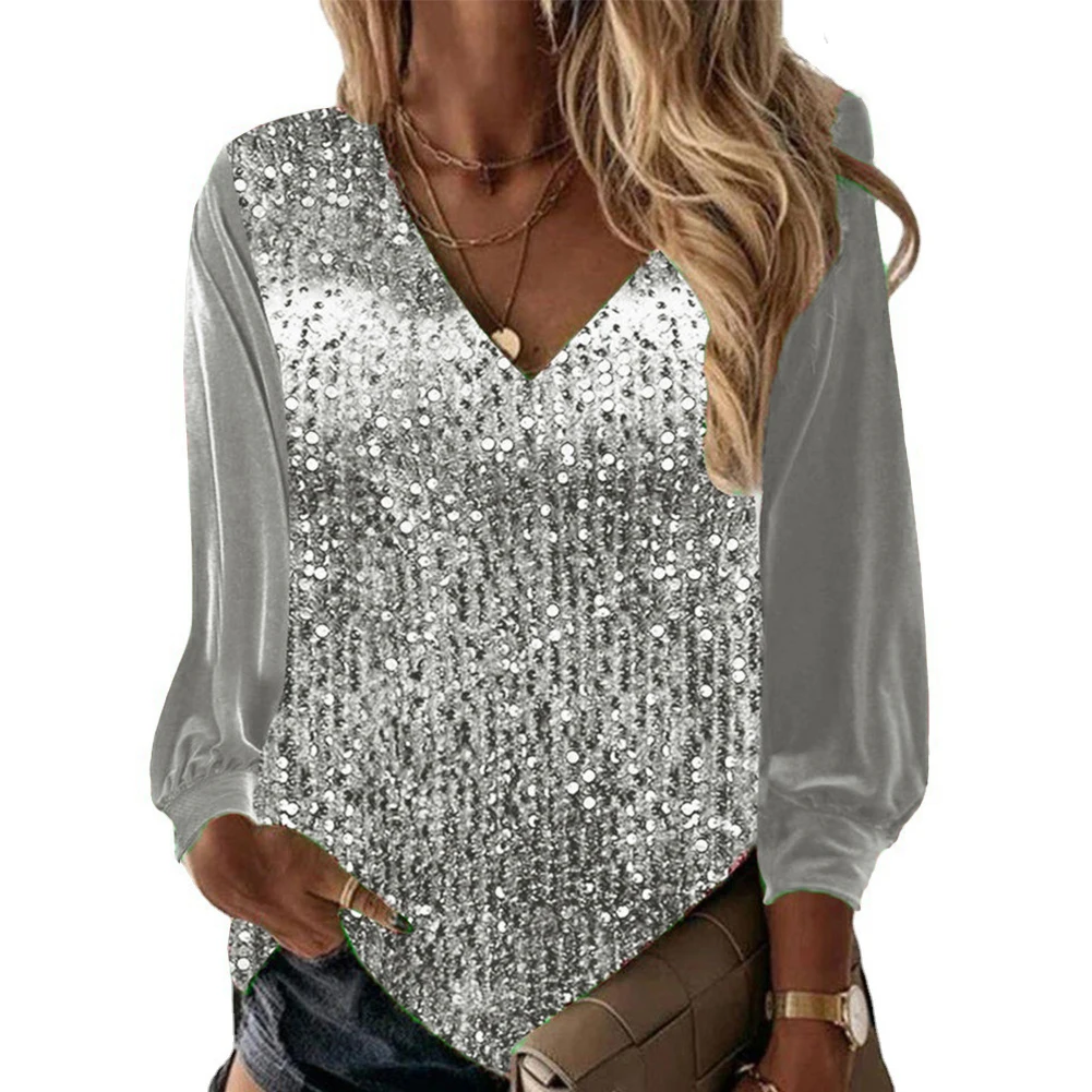 

Womens Long Sleeve Womens Tops Blouse Top Casual Casual Shirts Daily Long Sleeved Loose Regular Sequin Shirt Comfy Top