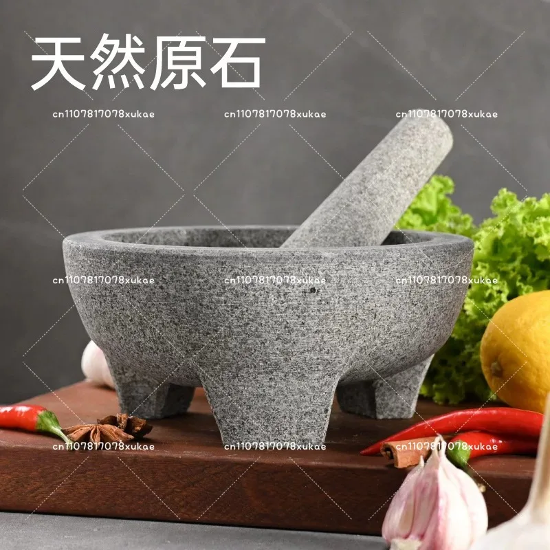 Natural Stone Mortar and Pestle Set, 3-Legged Garlic Crusher Grinding Bowl for