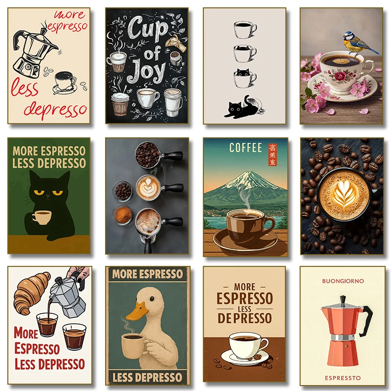 More Espresso Less Depresso Coffee Pot Wall Art Prints Canvas Painting Poster Picture for Living BedRoom Home Decor