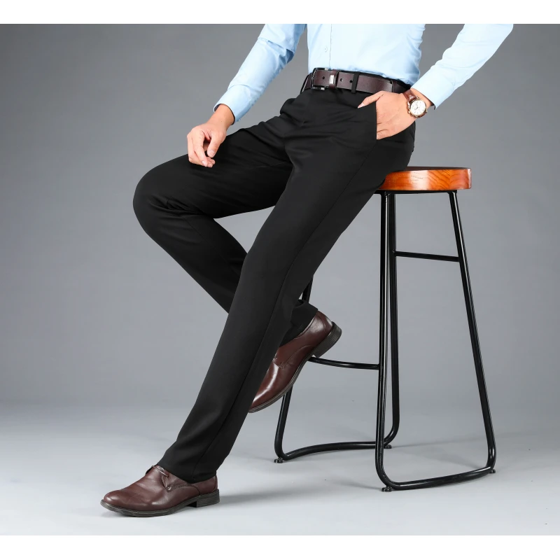 Summer Men's Casual pants New Solid Color Elastic Loose Fit Business Office Straight Leg Pants Men's Casual Versatile Suit pants