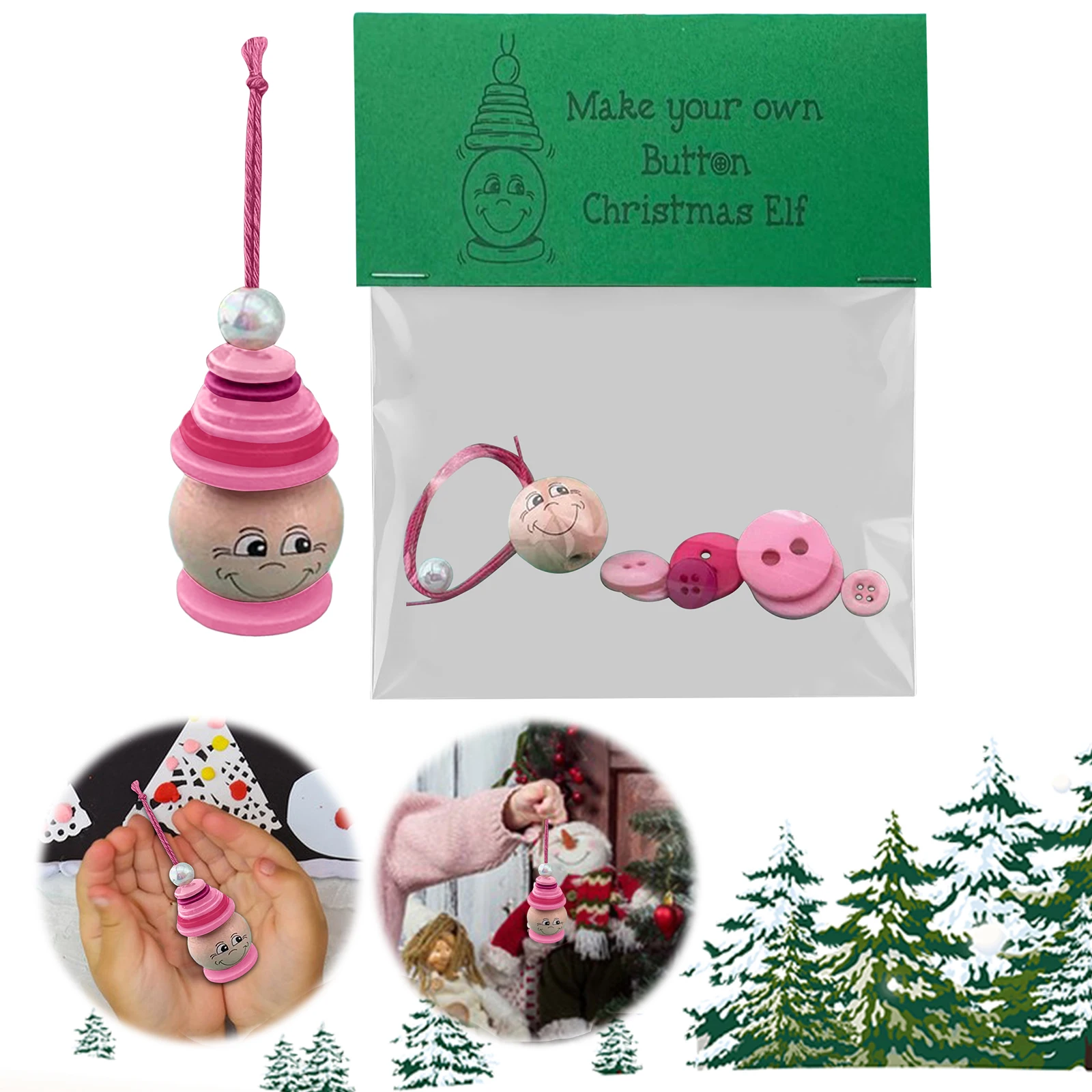 DIY Button Snowman Ornament Kit Reusable Fun Christmas Button Making Set Home Window Ornaments for Holiday Stocking Filler