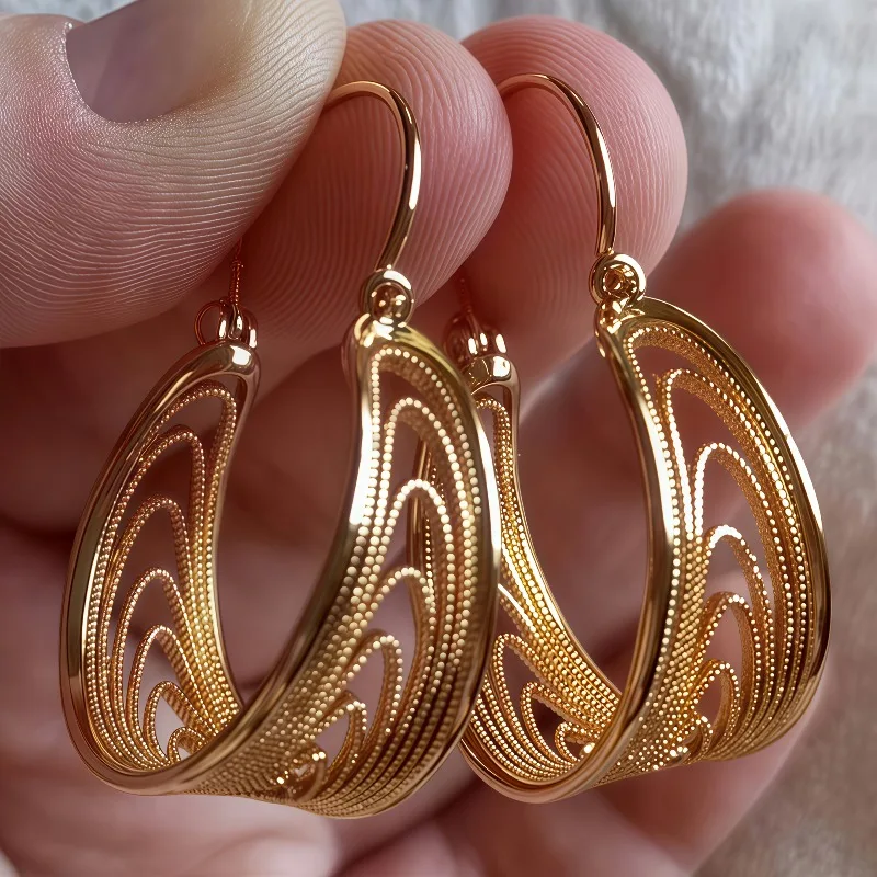 Aesthetic Hollow Multi-layers Women Hoop Earrings Luxury Gold Color Party Wedding Accessories Fashion Lady Daily Wear Jewelry