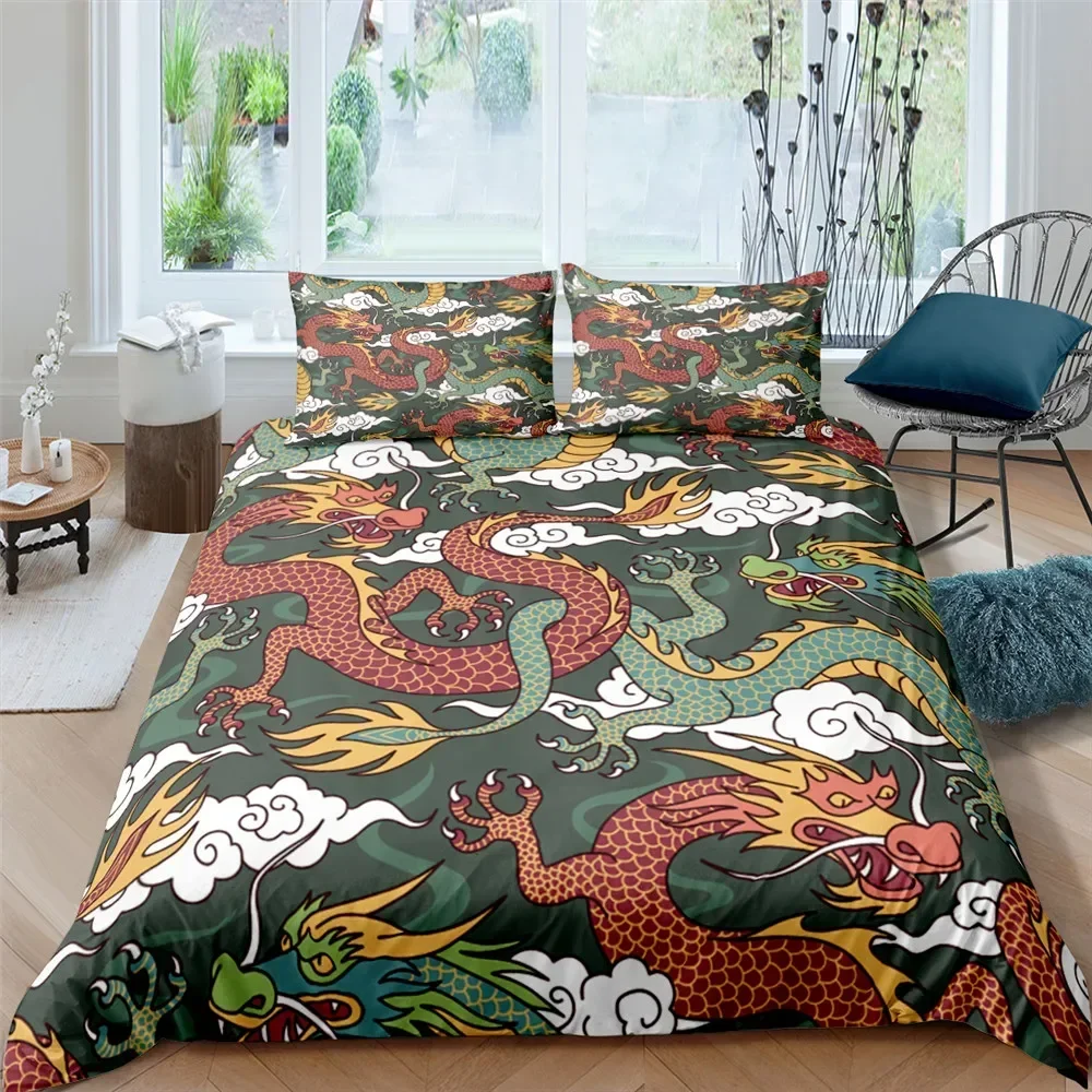 2026 Bedding Set 3D Dragon Printing Bedclothes Duvet Cover With Pillowcases Polyester Comforter Cover King Queen Twin Home Texti