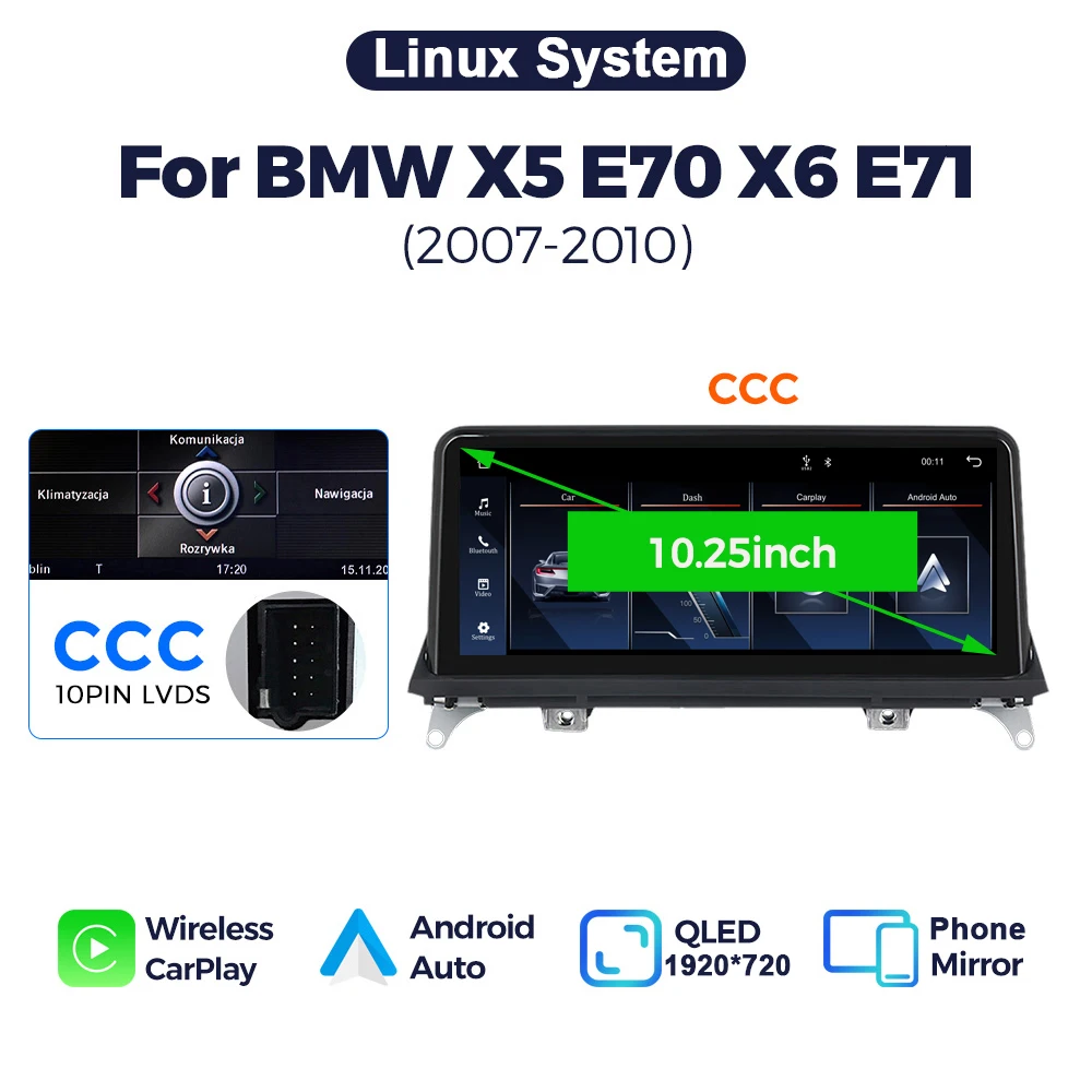 Mekede EU STOCK Linux System Car Radio Autoradio For BMW X5 E70 X6 E71 (2007-2010) with Wireless Car-play Android Auto