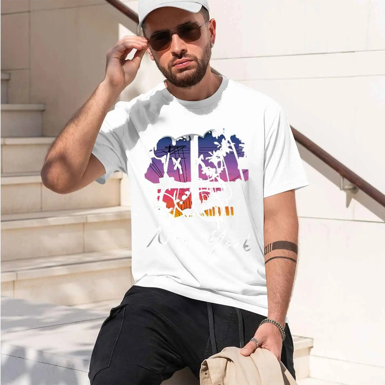 New York Word Sunset Scenery Design Male Clothing Hip Hop Street Hoos All- Pocket Pullovers Men Hoody 2026 New Model Short-sleev