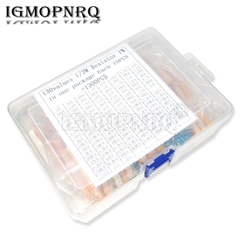 

130 Value X 10Pcs 1% Metal Film Resistor 1/2W 0.5W Combo Pack Kit Bulk Resistor Combo Kit Box 1300PCS/Set