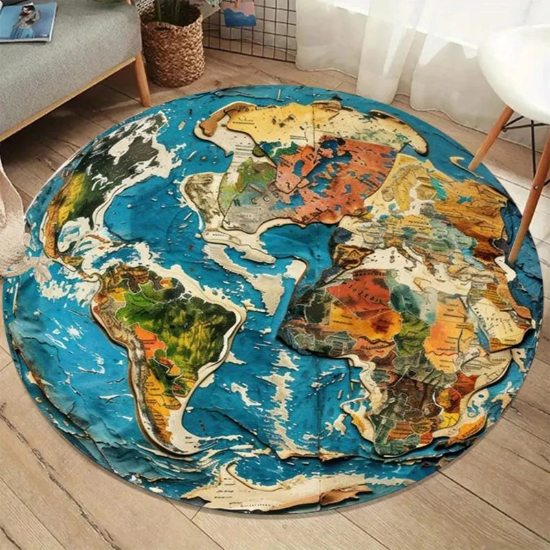 Vintage World Map Living Room Rug Nautical Chart Distressed Design Home Decor Carpet Soft Non-Slip Floor Mat Bedroom Office