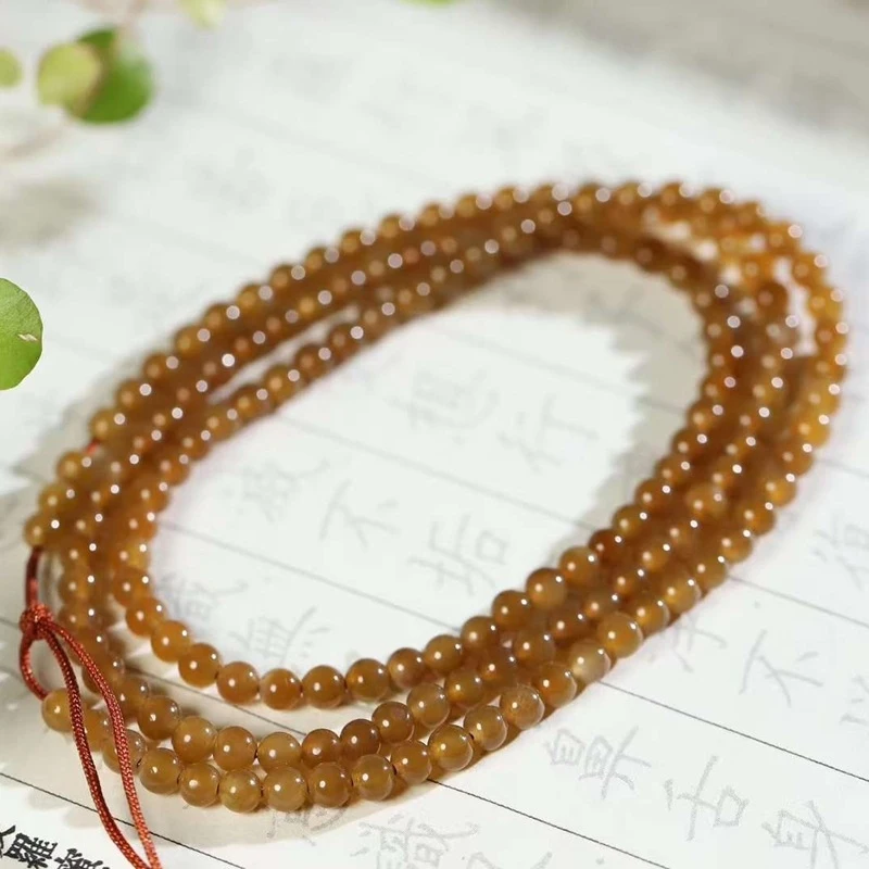 Natural Hotan , Qiemou -colored old material, full red sugar jade, -strand bead chain, multi-use st