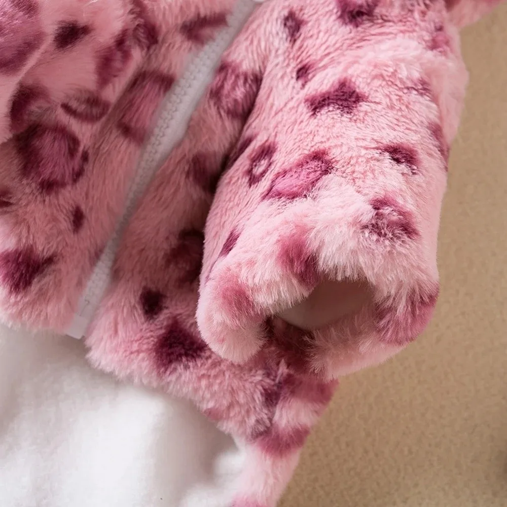 Modische Hundekleidung mit Leopardenmuster, warme, verdickte Fleece-Haustierjacke mit Kapuze, Teddy-Hundemantel, Hundemantel – Detail 5