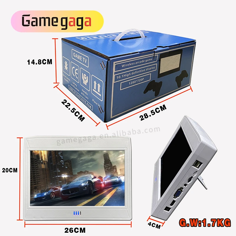 L   Video Game Console 10 Inch Screen Portable Gaming Console Built in 26800 Retro Games Wireless Arcade Game Box