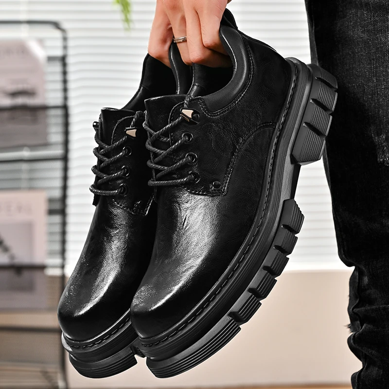 

Men's Classic Black Leather Shoes Casual gentleman retro style Work Fashion Party Outdoor autumn and winter shoes Derby New