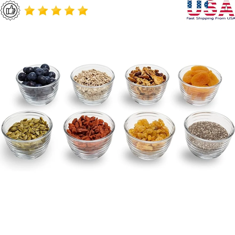 

Small Glass Bowls with Lids Set of 8 Clear 6.25oz Meal Prep Containers Dishwasher Safe Snack Bowls Lead Free Food Storage