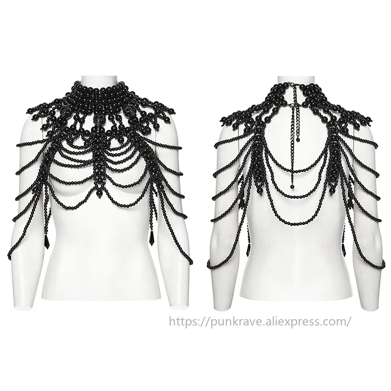 PUNK RAVE Women's Gothic Skull Beaded Neck Cover Multi Layers Hand Woven Pearl Luxurious Noble Elegance Halloween Accessories view 4