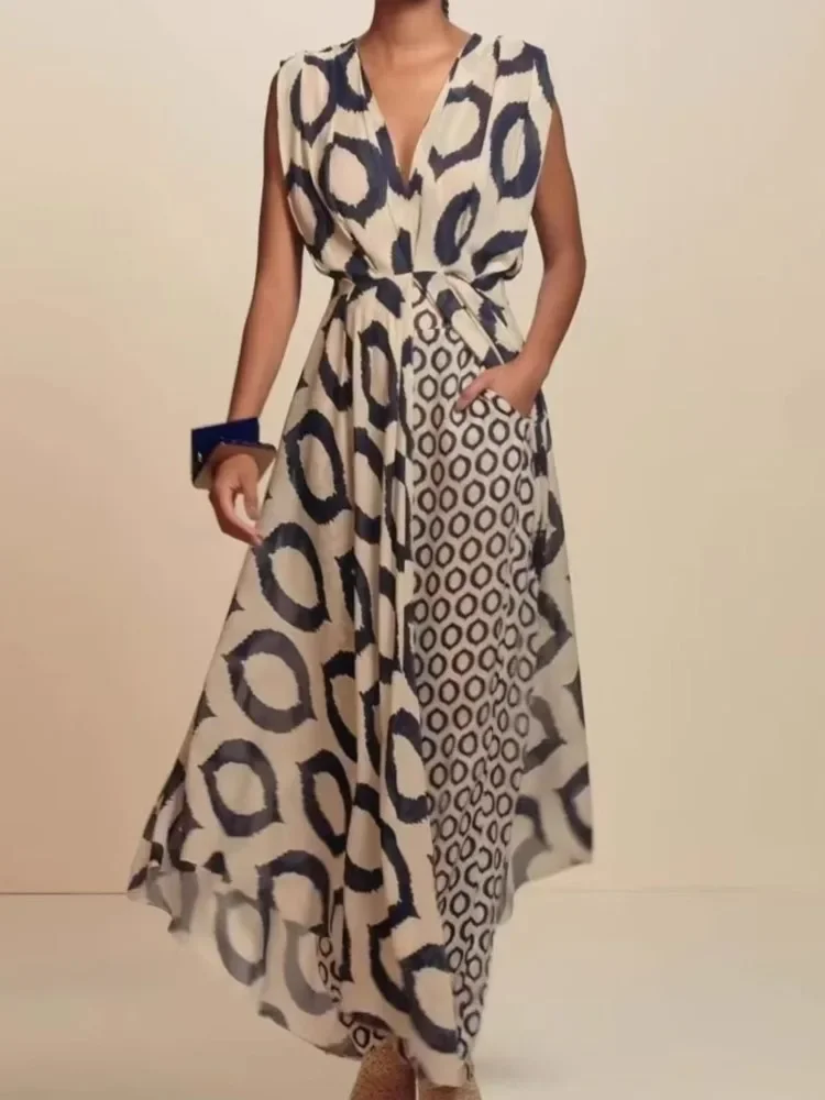 

Женские костюмы-двойки в стиле бохо, элегантный кружевной тонкий топ без рукавов с v-образным вырезом и принтом, свободный модный лоскутный топ, брючный костюм для женщин