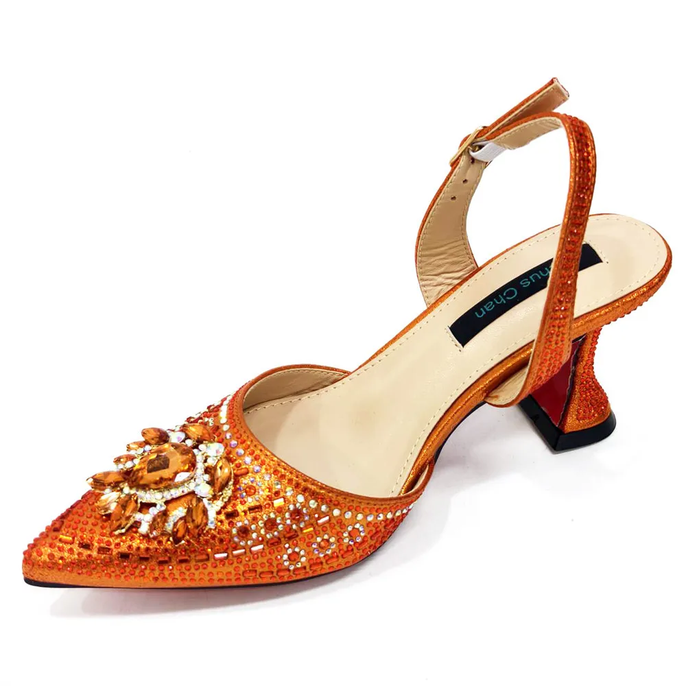 Italian Fashionable High-Heels Shoes And Three-Dimensional Women's Bags With Shiny Hardware And Crystals, For Banquets Or Work