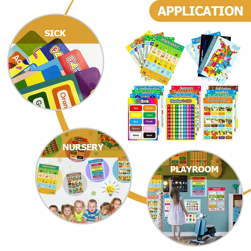 

Educational Posters Kids Bright Cartoon Learning Shapes Waterproof Wear-Resistant Classroom Preschool Children Supply