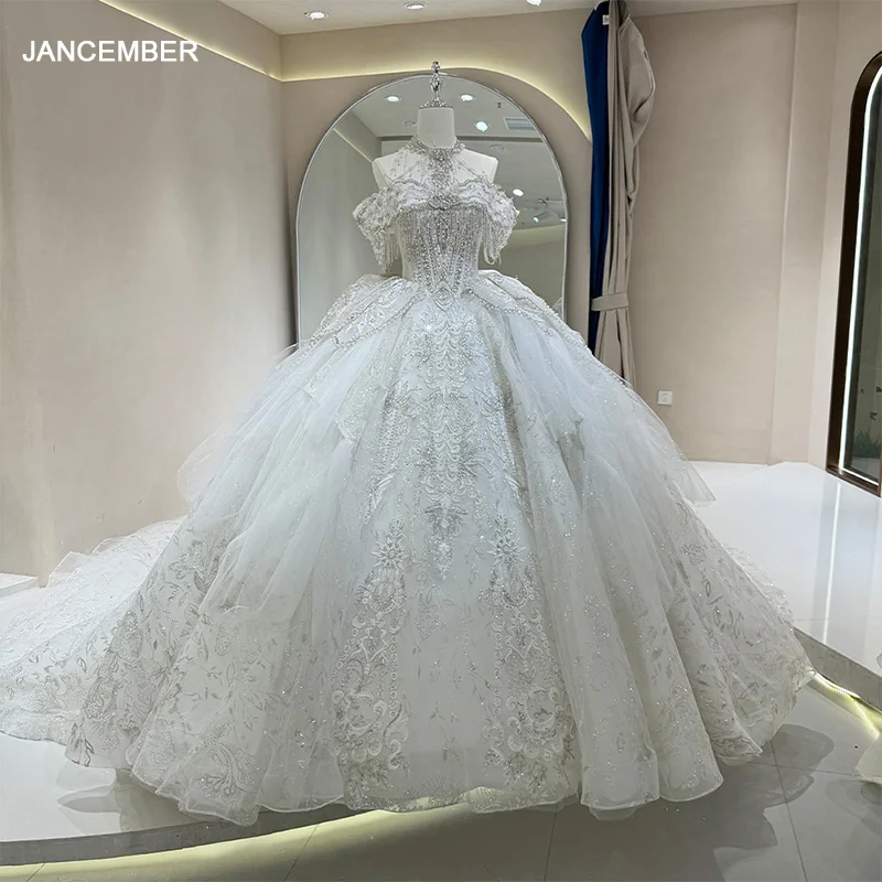 

Элегантные женские свадебные платья с лямкой на шее, кружевные тюлевые свадебные платья с короткими рукавами по индивидуальному заказу, свадебные платья для помолвки и банкета, Vestidos De Novias