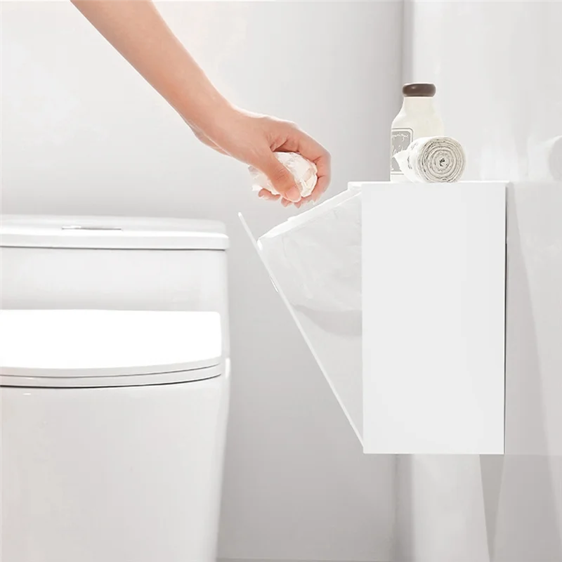 

ABFY-Square Wall-Hung Storage Box Bathroom Semi-Flip Paper Towel Garbage Bag Multifunctional Shelf