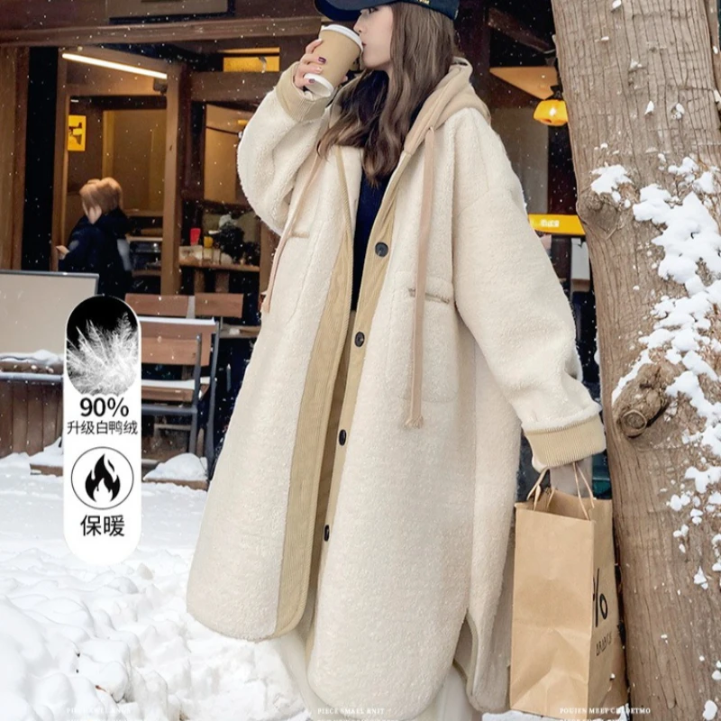 Women Wool Long Coats Jackets Blends Hooded Casual Loose Coat Thick Warm Y2k Streetwear Jacket Work Outerwear Autumn Winter