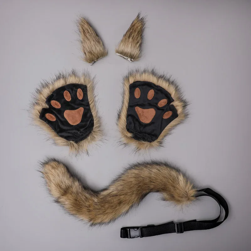 Plush Paw Fingerless Gloves Kawaii Animal Ear Claws for Lolita Fashion Cosplay Cute Girls Accessory