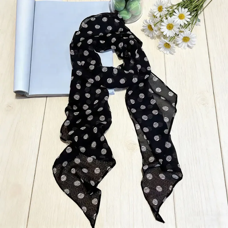 2026 Ins-Style Brauner Chiffon-Polka-Dot-Schal aus Seide, multifunktional als Damen-Halstuch, Haarband, Haaraccessoire – Detail 10