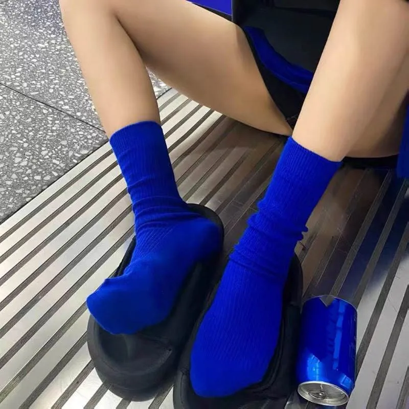 Klein Blue-Calcetines de estilo Retro para mujer, medias informales de moda coreana, Harajuku, Color sólido, verde, naranja, rojo y Beige