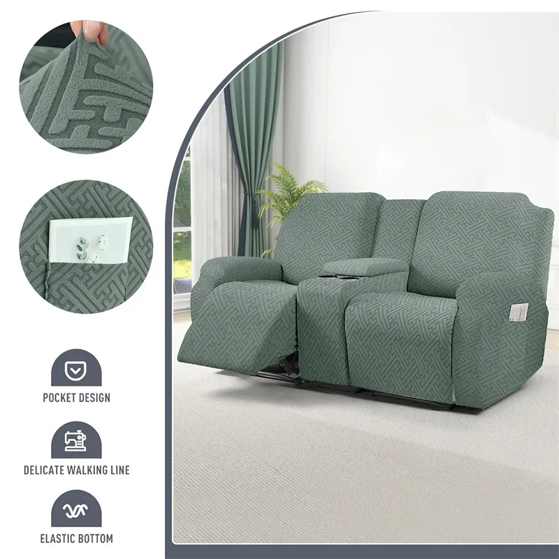 

2 Seater Split Recliner Sofa Cover with Console Cover Lounge Reclining Chair Cover Jacquard Armchair Slipcover for Living Room