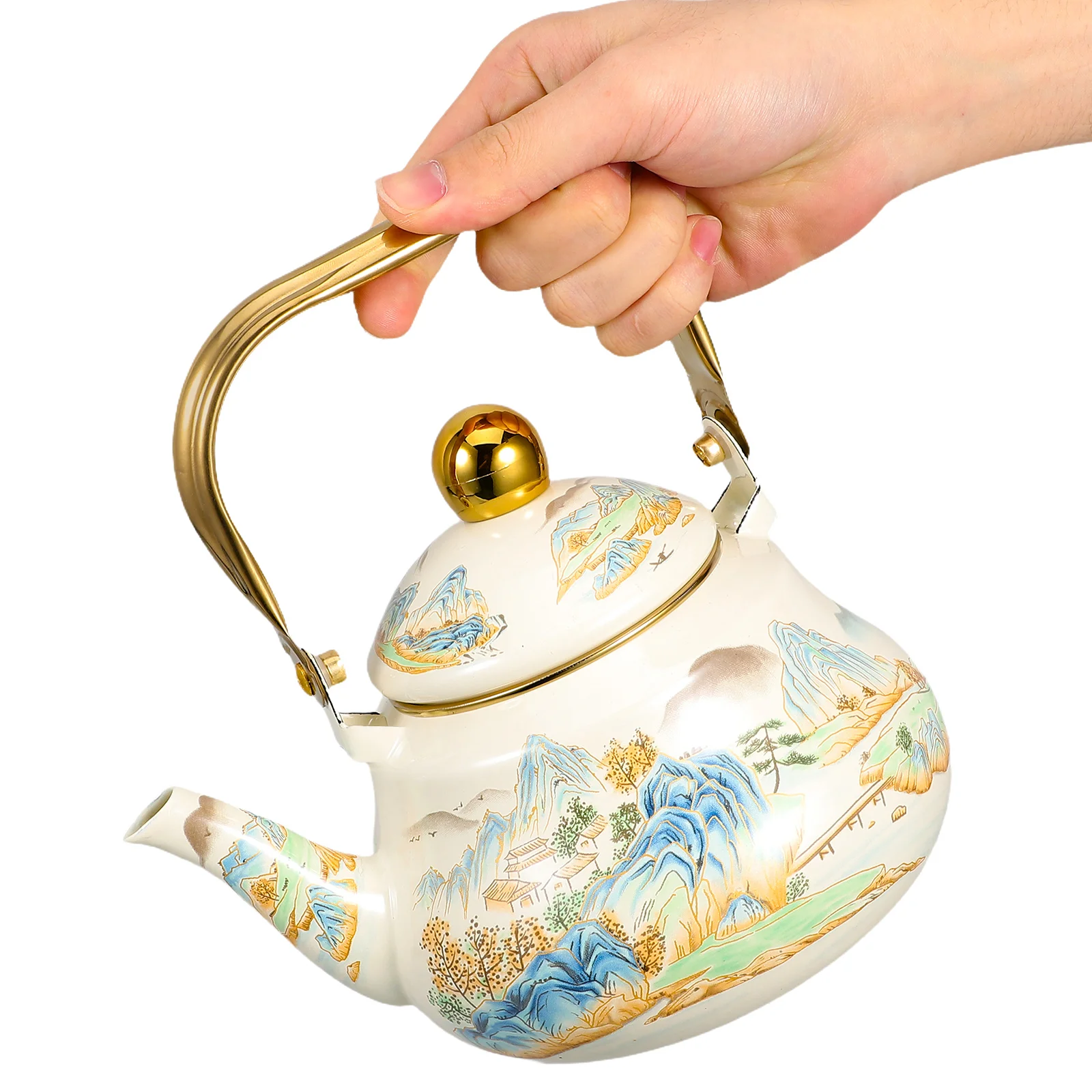 

1PC Enamel Teapot Retro Stovetop Vintage Heat Resistant Taste Quick Heating Home Office Use Turkish Chinese