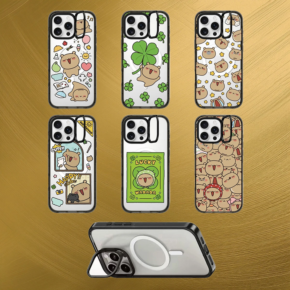 

Lovely Bears Camera Stand 2.5 Acrylic Black Border Magnetic Phone Case Cover for IPhone 16 ~ 12 Pro Max Case