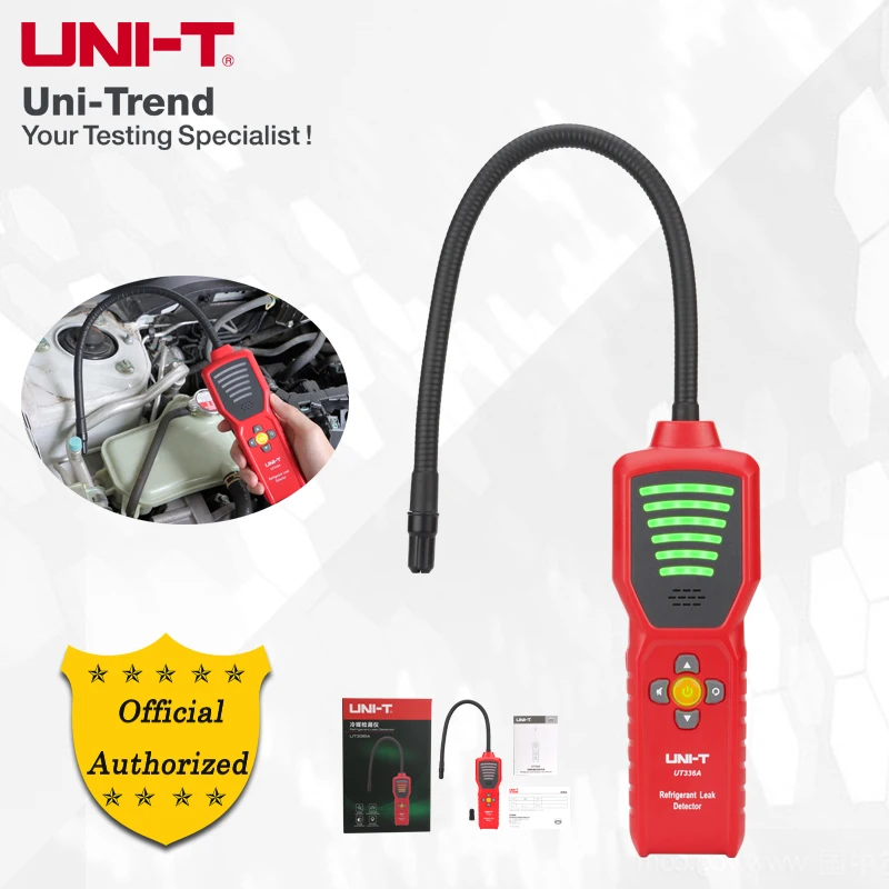 

UNI-T UT336A Refrigerant Leak Detector; Audible and visual alarms/sensitivity adjustment Leak detection of CFCs, HCFCs, HFCs